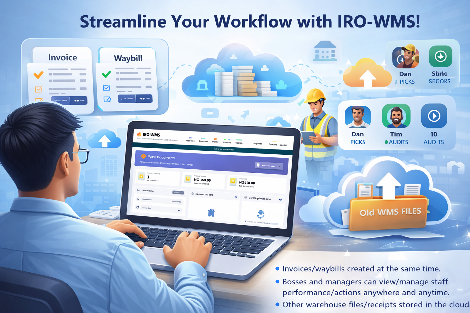 IRO-WMS dashboard overview with warehouse metrics