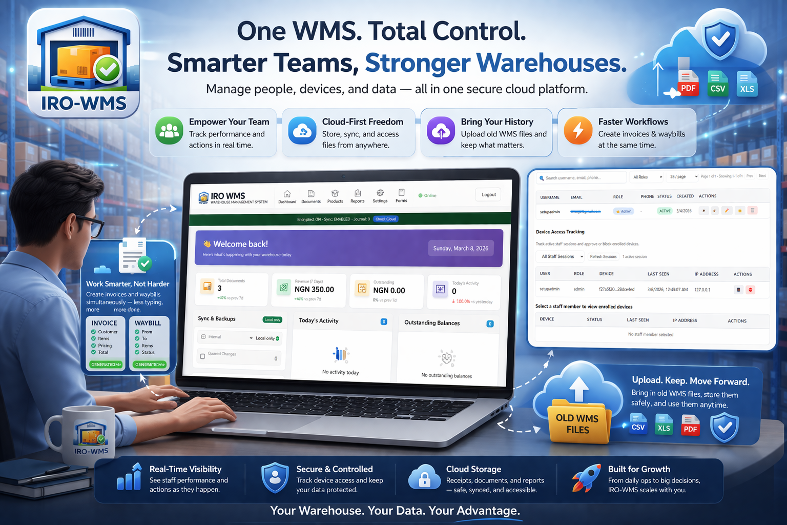 IRO-WMS operations screen showing booking and transaction context